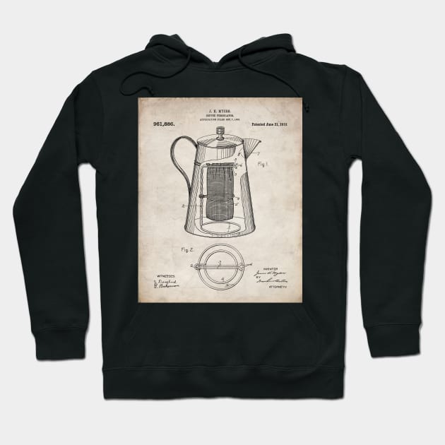 Coffee Percolator Patent - Coffee Shop Art - Antique Hoodie by patentpress